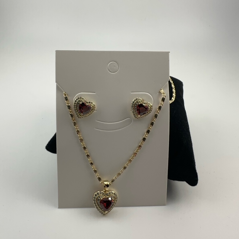 14k Gold laminate Heart Jewelry Set with Red Accents
